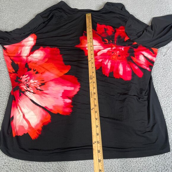 Susan Graver Cardigan Sweater Women 3X Red Black Open Front Floral Plus Size - Picture 9 of 10